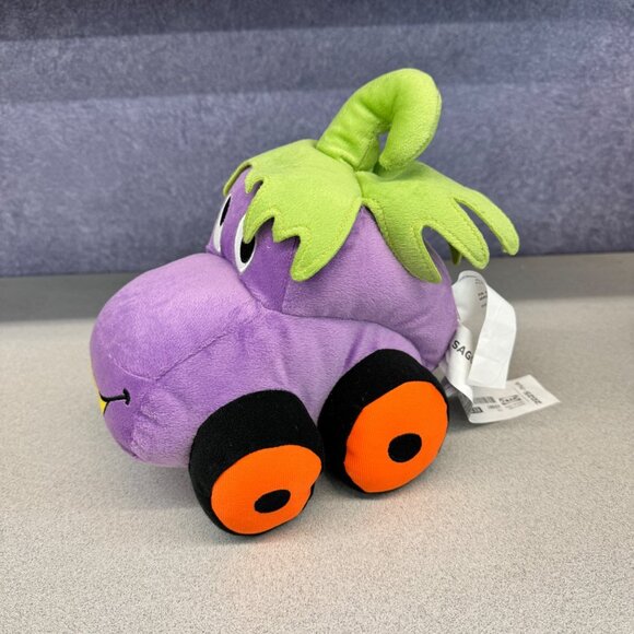 IKEA Sagoskatt Plush Toy Car - Purple With Green Leaf Hat - 8" Cute & Comfy - Picture 2 of 8